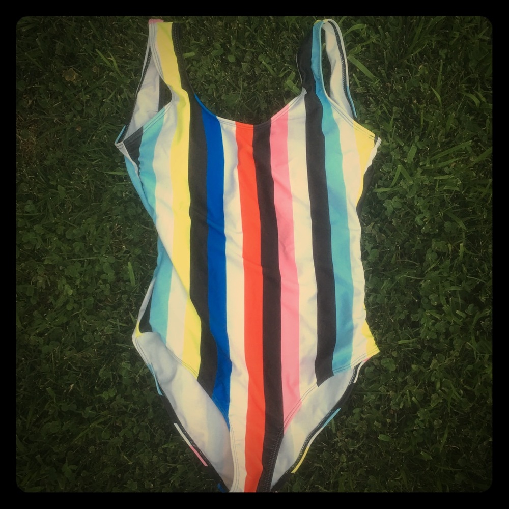 Rainbow striped one piece bathing suit size M